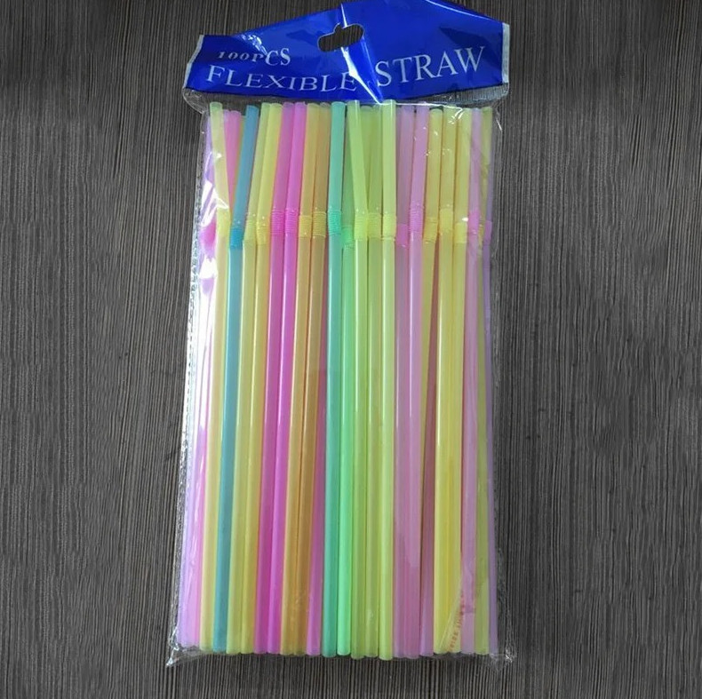 100pcs Multicolor Fluorescent Bendable Drinking Straws for Party & Kitchen - NEW gallery