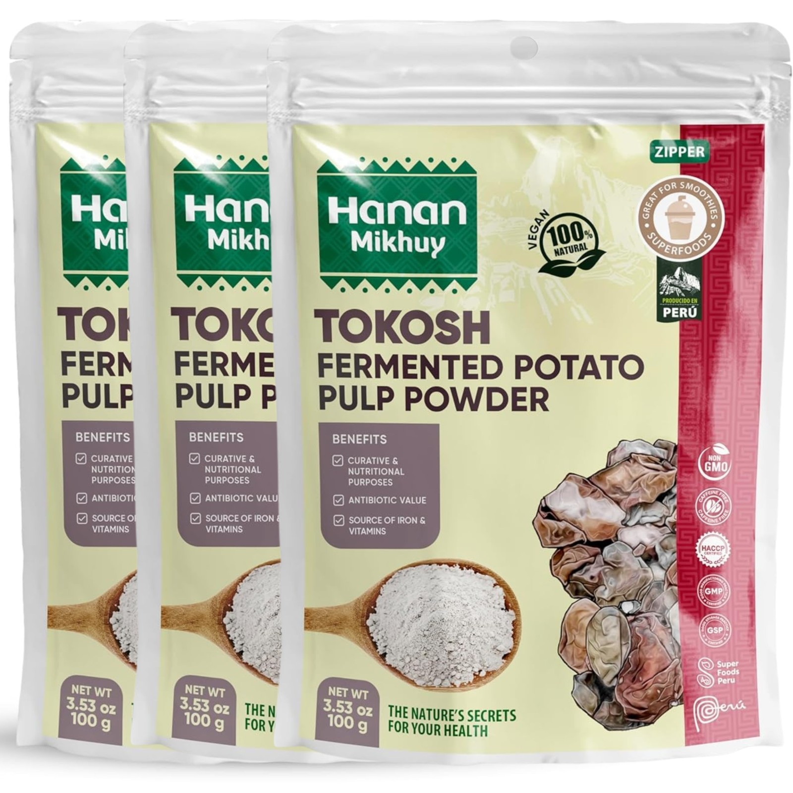Tokosh 100g - 100% Natural Fermented Potato Pulp Powder Non-GMO from Peru 3pk gallery