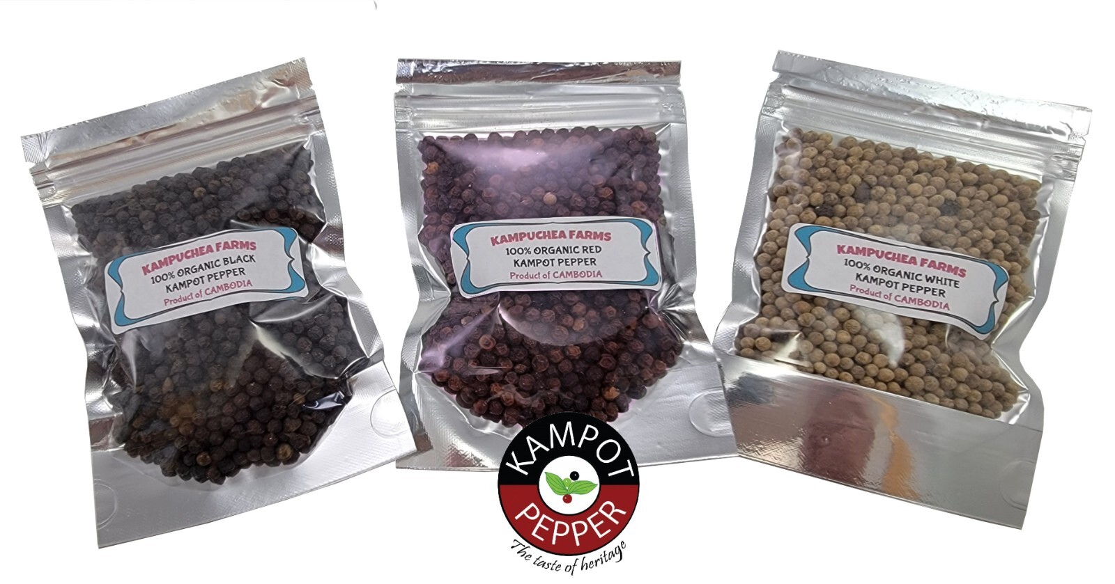 Kampot Gourmet Pepper From Cambodia - Trifecta - Red, Black, White 30 Grams Each gallery