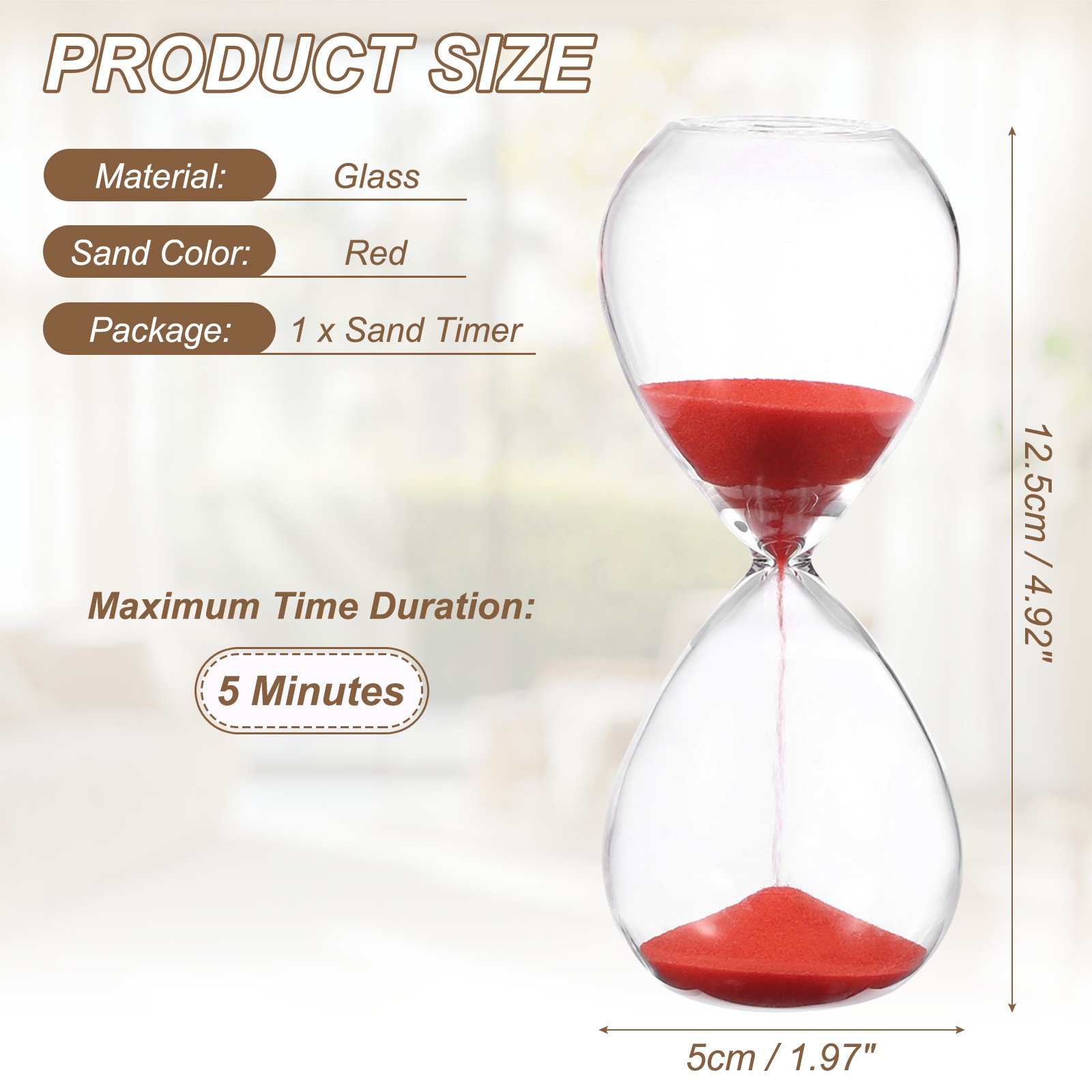 5 Minutes Sand Timer, Watch High Glass Sandglass Timer, Red gallery