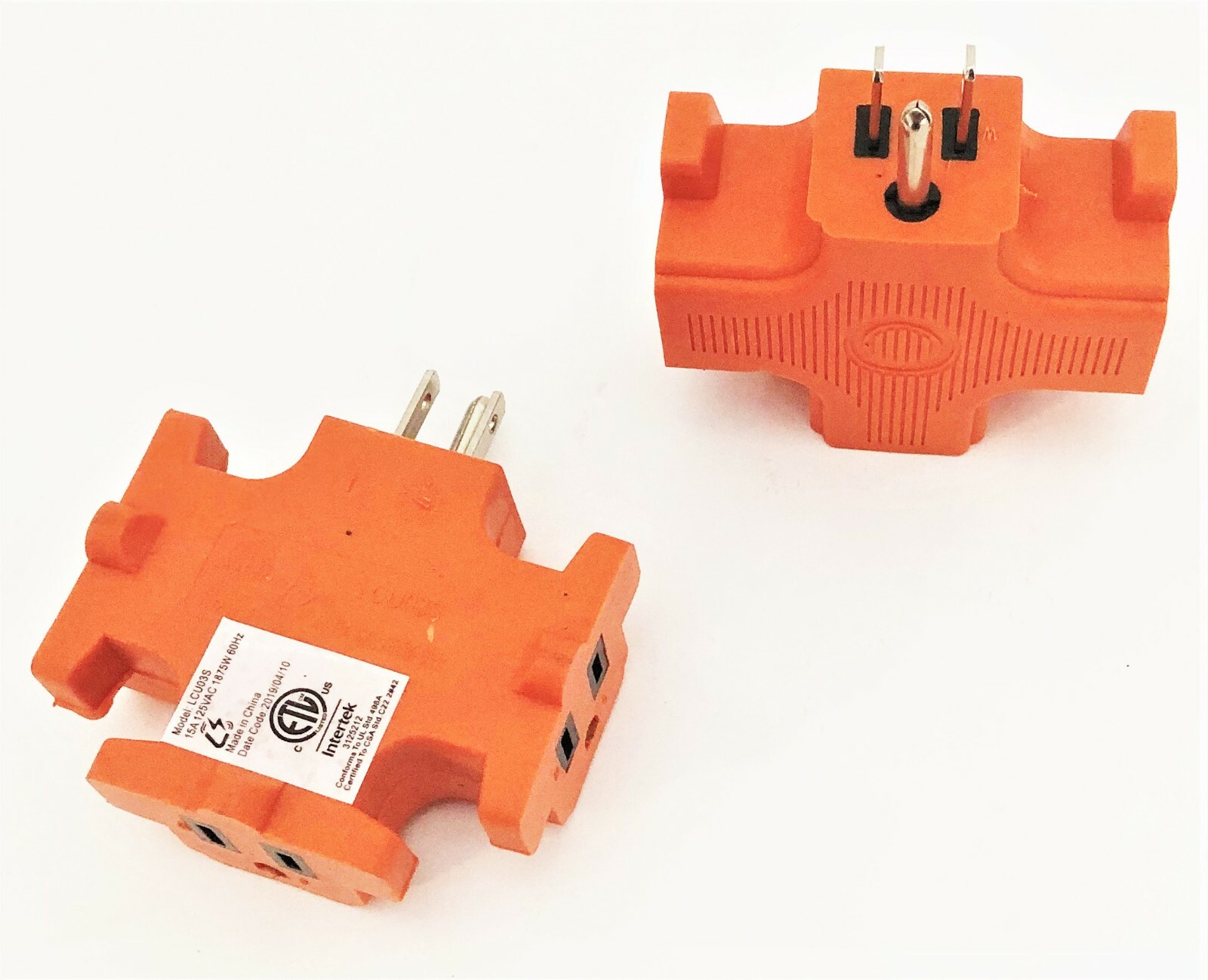 2 INTERTEK 3 THREE WAY TRIPLE POWER OUTLET ADAPTER WALL PLUG CORD 15A 125V LCU03 gallery