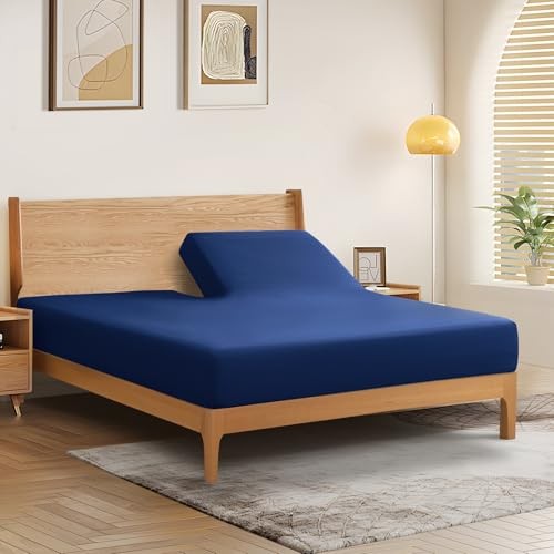 Split Top King Fitted Sheet Only for Adjustable Bed, Ultra-Soft Navy Blue gallery