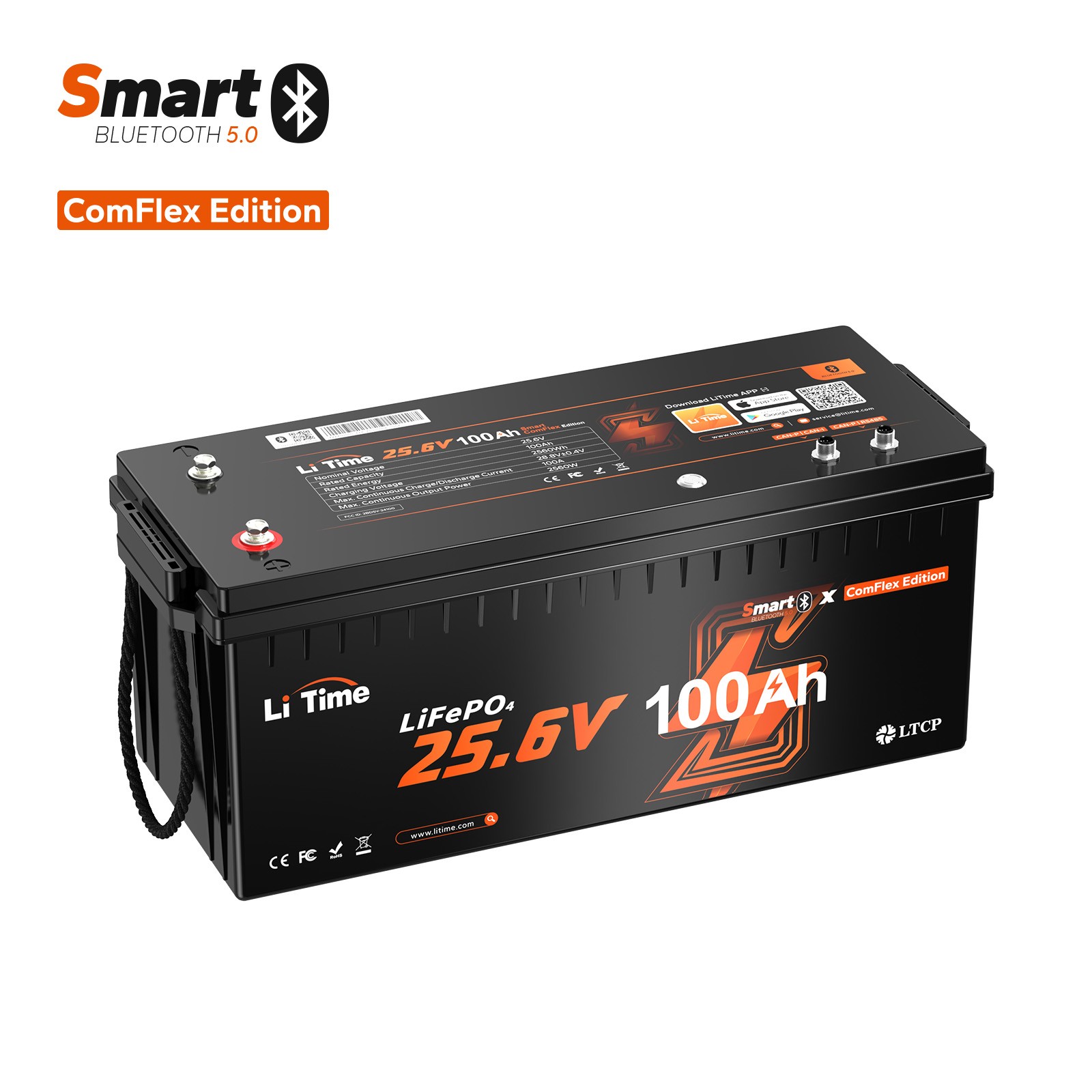 2025 LiTime 24V 100Ah Smart ComFlex LiFePO4 Lithium Battery For Solar RV Marine gallery