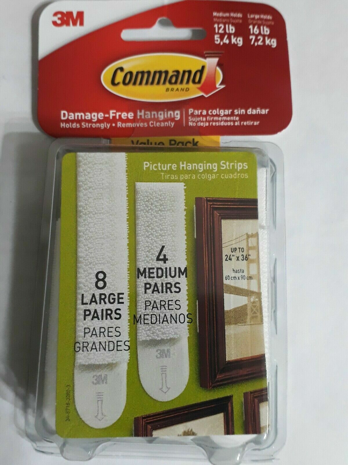 3-3M Command 8 Large (16lb) & 4 Medium (12lb) Pairs. Damage Free Hanging. White gallery