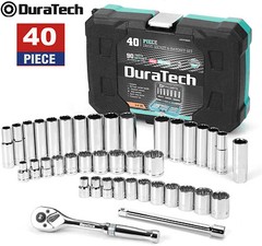 DURATECH 40 PC 3/8″Drive Socket Tool Set SAE/Metric Ratchet Handle Extension Bar