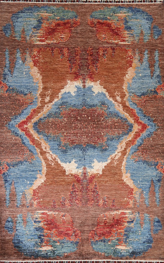 Modern Rust Wool Abstract Oriental Area Rug Hand-made Contemporary Carpet 6x8