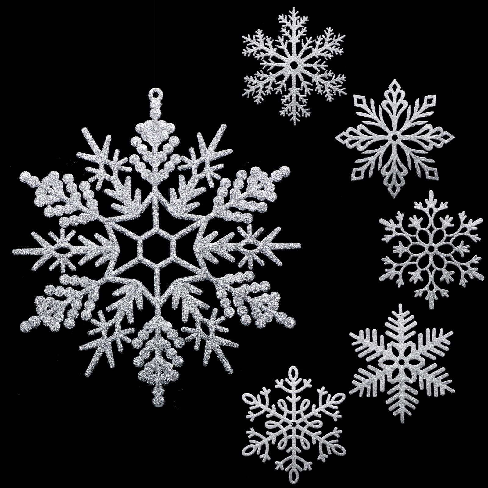 Sratte 24 Pack Large Glitter Snowflakes Ornaments 12" Plastic Giant Winter Ch... gallery