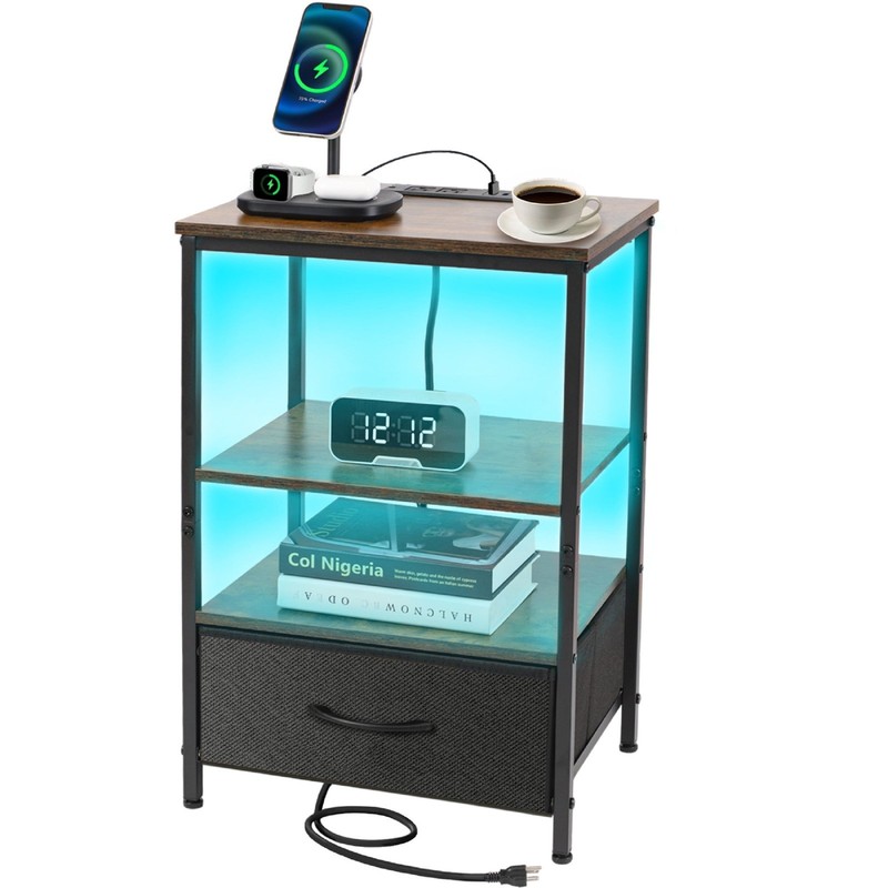 2 PACK LED Nightstand With Charging Station 1 Drawer Night Stand Bedside Table gallery