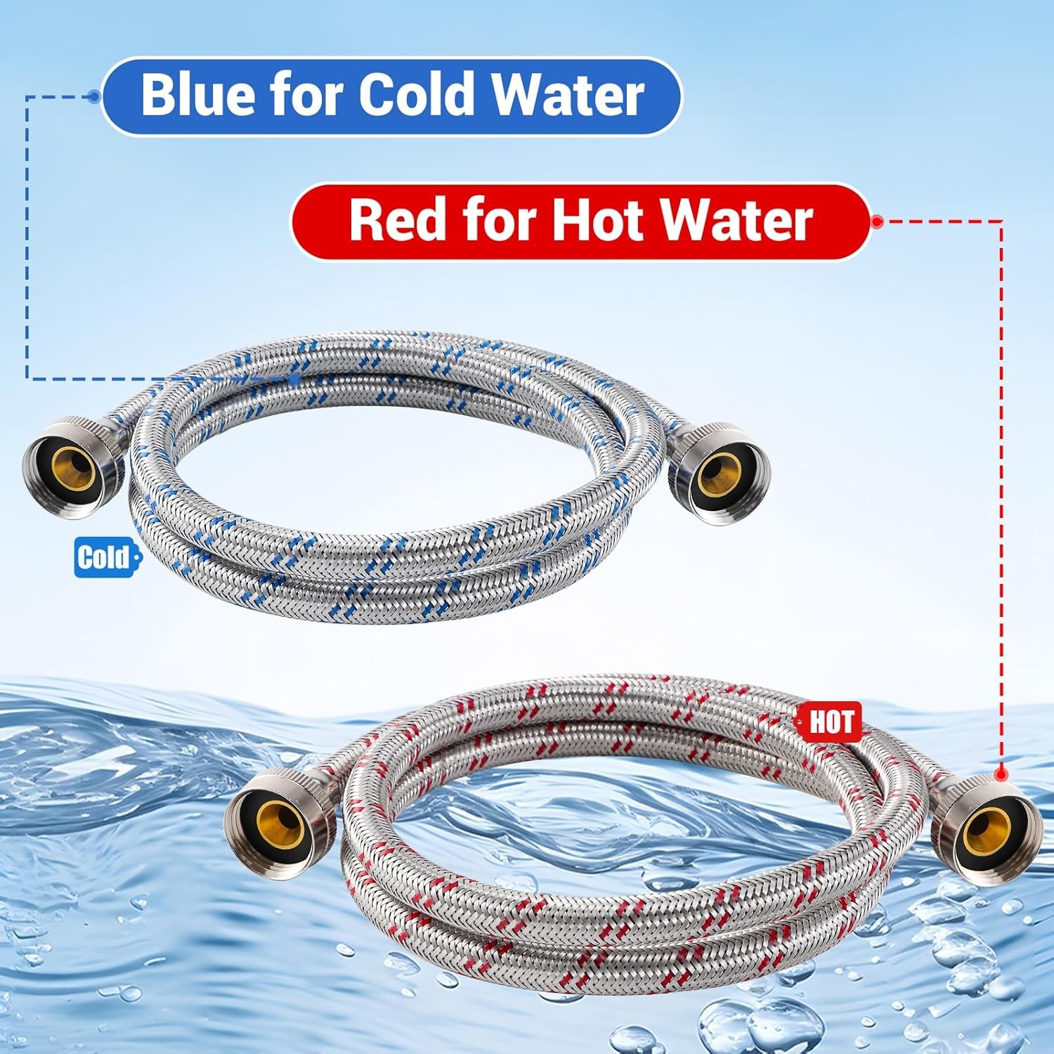 4 Ft Washing Machine Hoses, 2 Packs Premium Stainless Steel Washer Hoses Burst P gallery