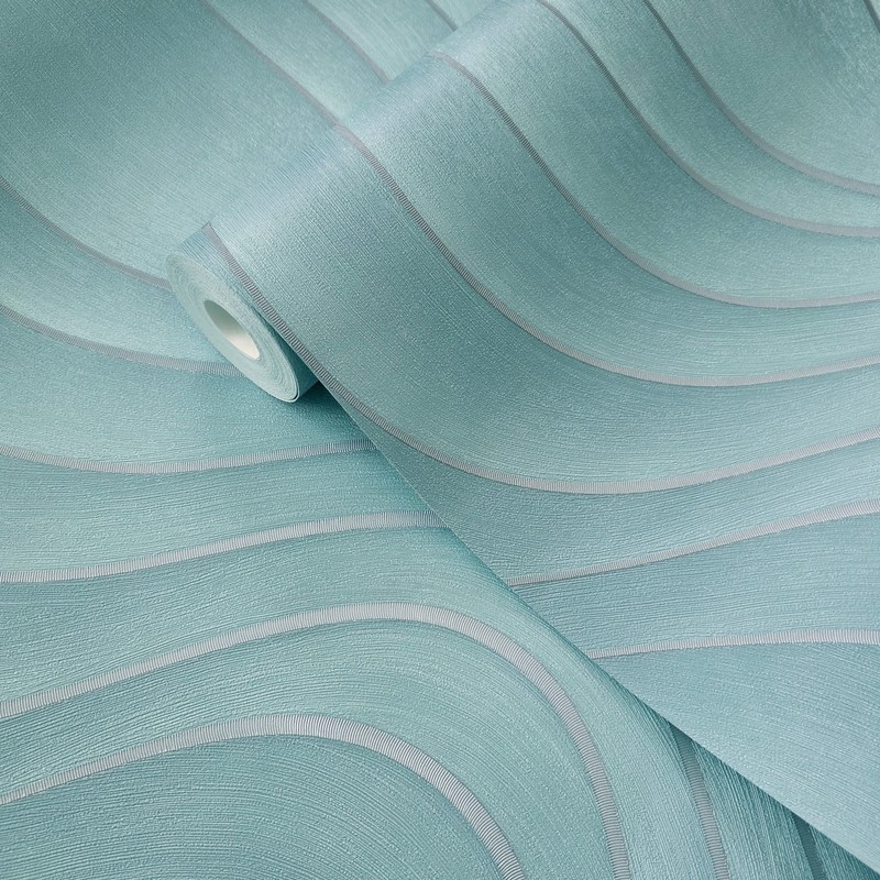 Ogee Wave curves lines light teal blue green gray silver textured wallpaper 3D gallery