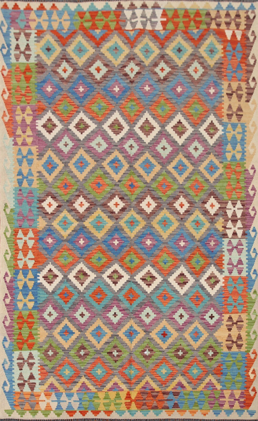 All-Over Pattern 6x8 ft. Reversible Kilim Kelim Area Rug Wool Flatweave Carpet gallery