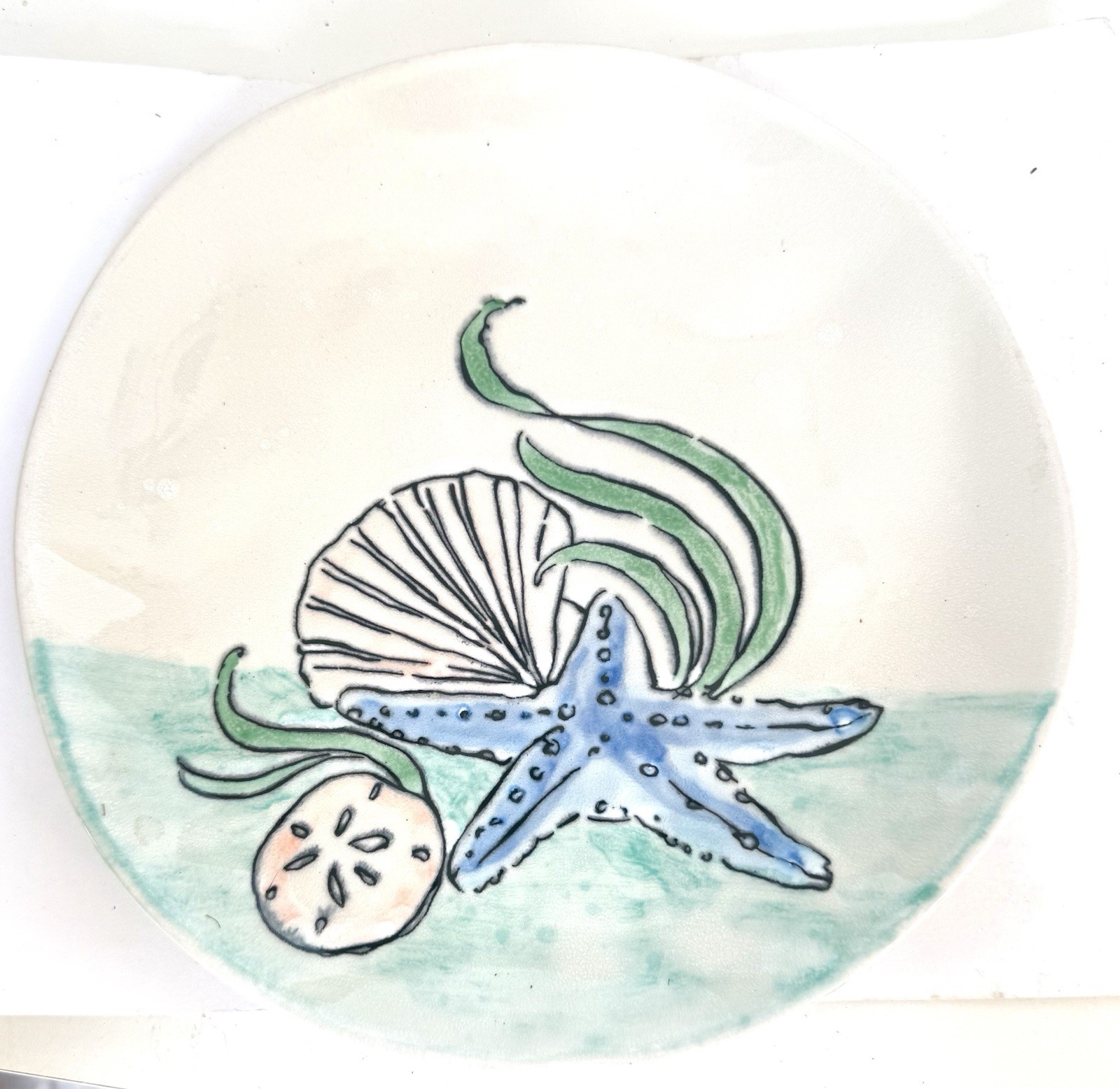 Tide Watercolor Ceramic Stoneware Salad Plate Spectrum Blue Sky Coastal Life gallery