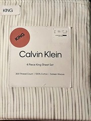 Calvin Klein King Sheet Set 4‑Pc 100% Cotton Sateen Gray White Stripe NWT