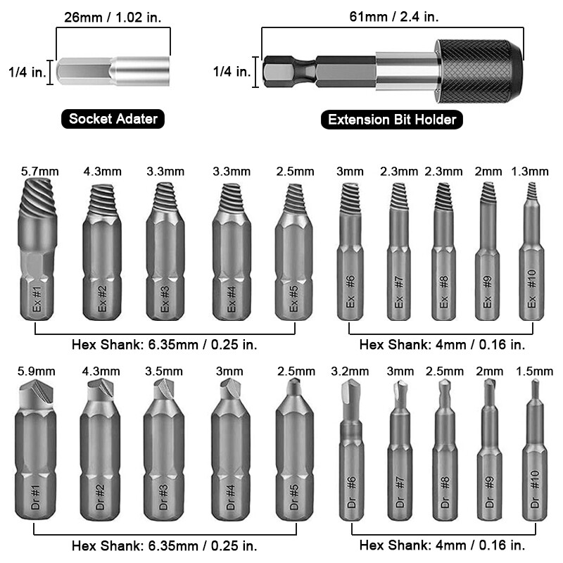 22Pcs Damaged Screw Extractor Kit Small Stripped Screws Bolt Remover Easy Out gallery