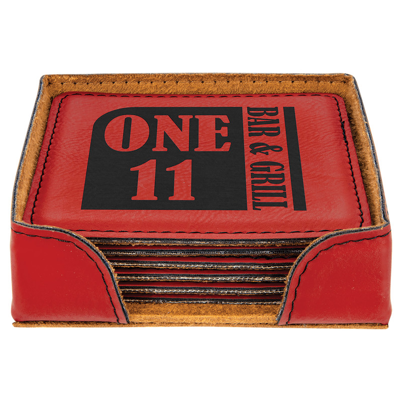 4" Square Laserable Leatherette Coaster With Holder (6 pack) gallery