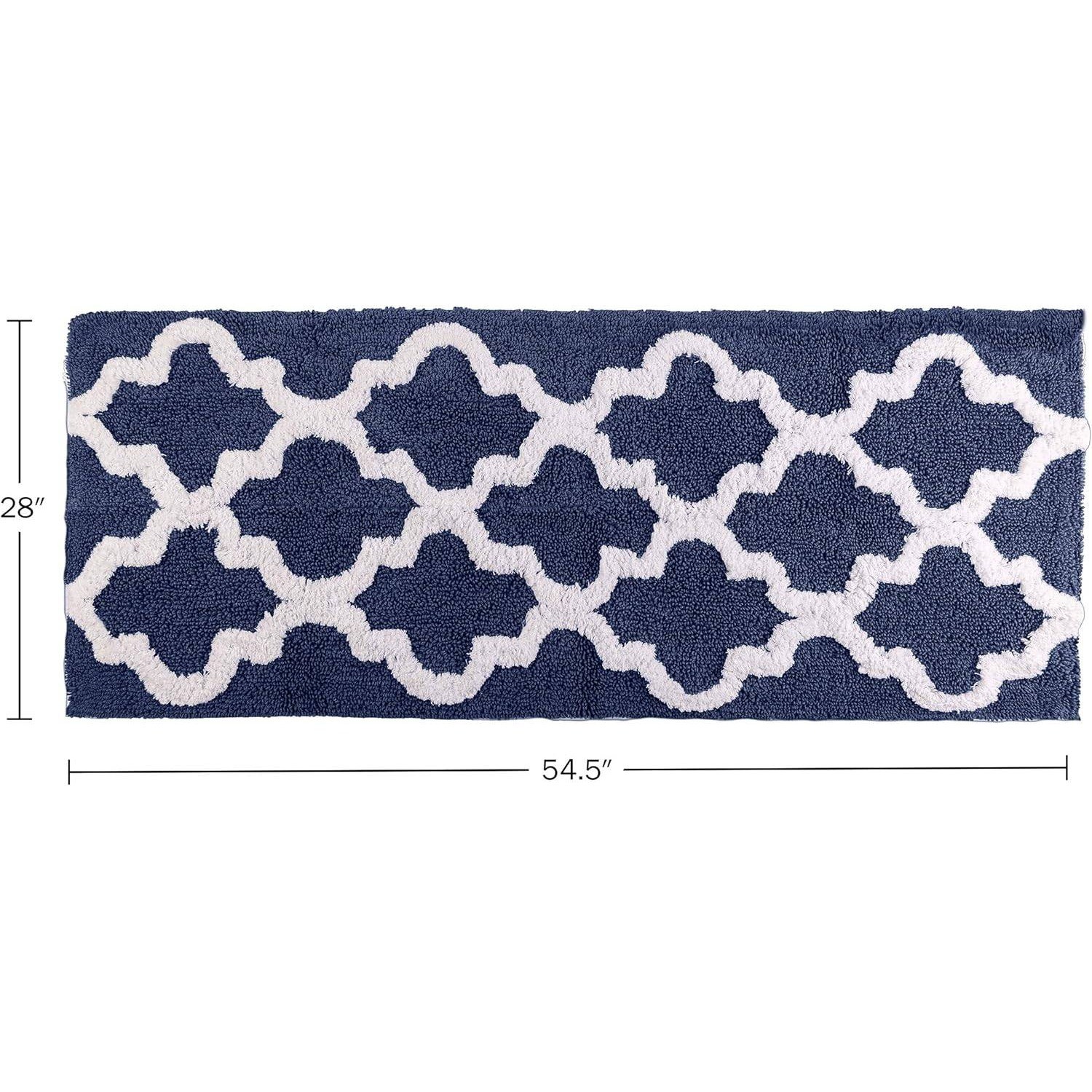 Navy White Trellis Cotton Bathroom Mat Runner 24x60 Lavish Home 67-0029-N gallery