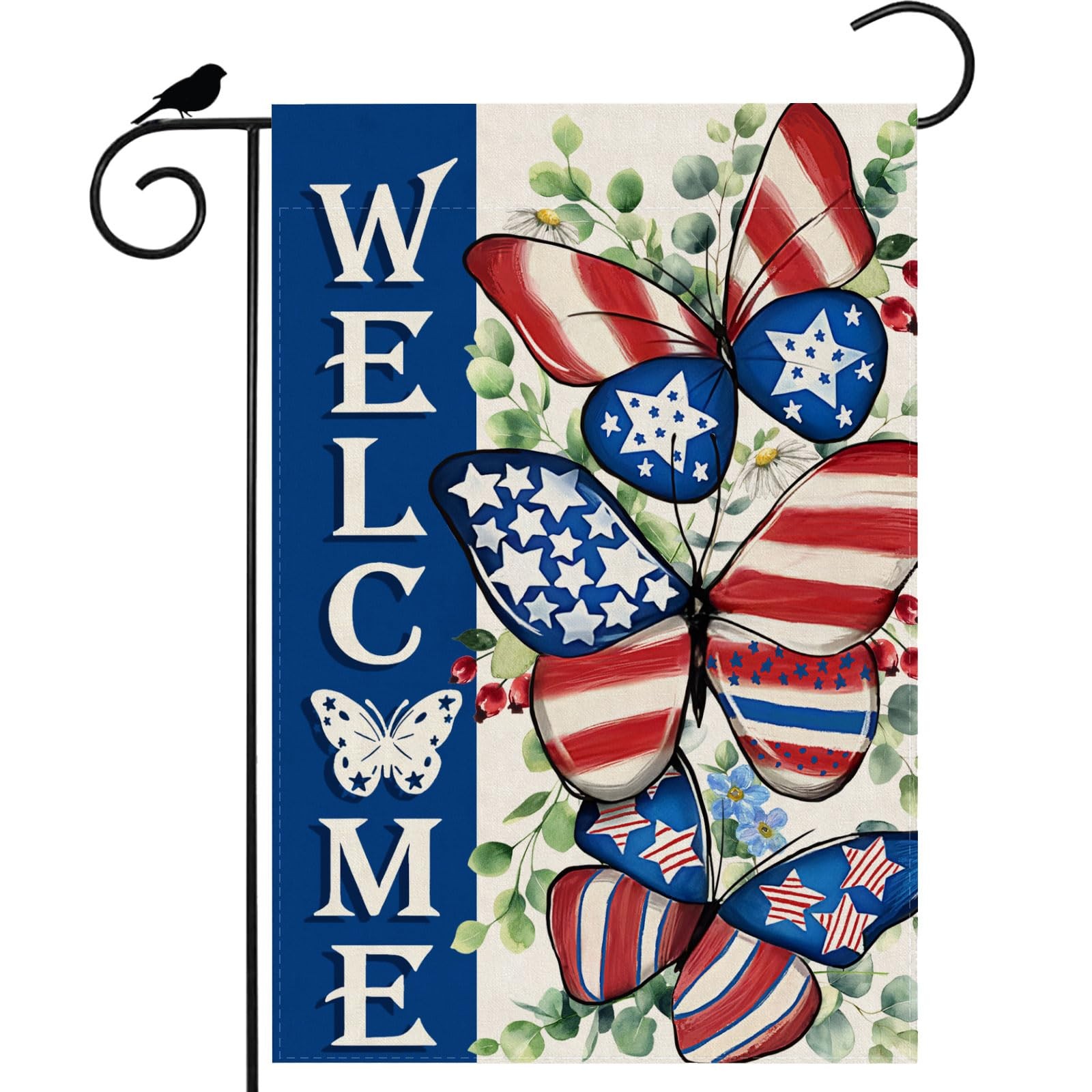 Welcome America Stars Butterflies Eucalyptus Leaves Flowers Patriotic 4th of ... gallery