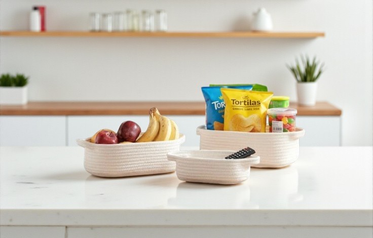 5-Piece Rectangle Storage Basket Set Natural Cotton Baby Nursery Toy Basket Bin gallery