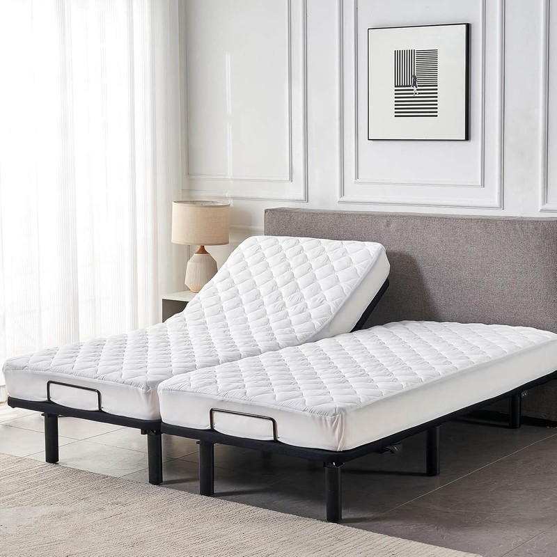 Waterproof Quilted Split King Mattress Protector Pad for Adjustable Bed Noise... gallery