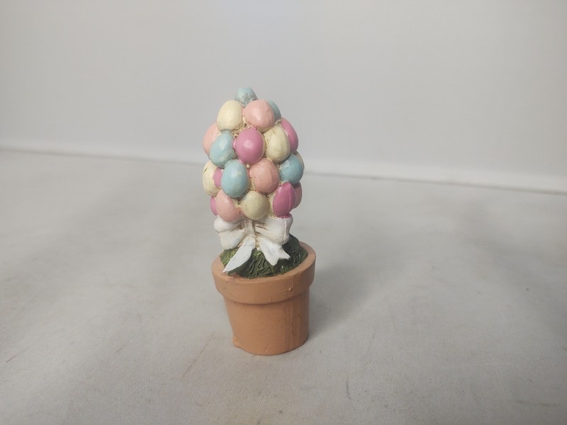 3" Egg Plant Bush Tree Pot Easter Figure Figurine Miniature Spring Decor Village gallery