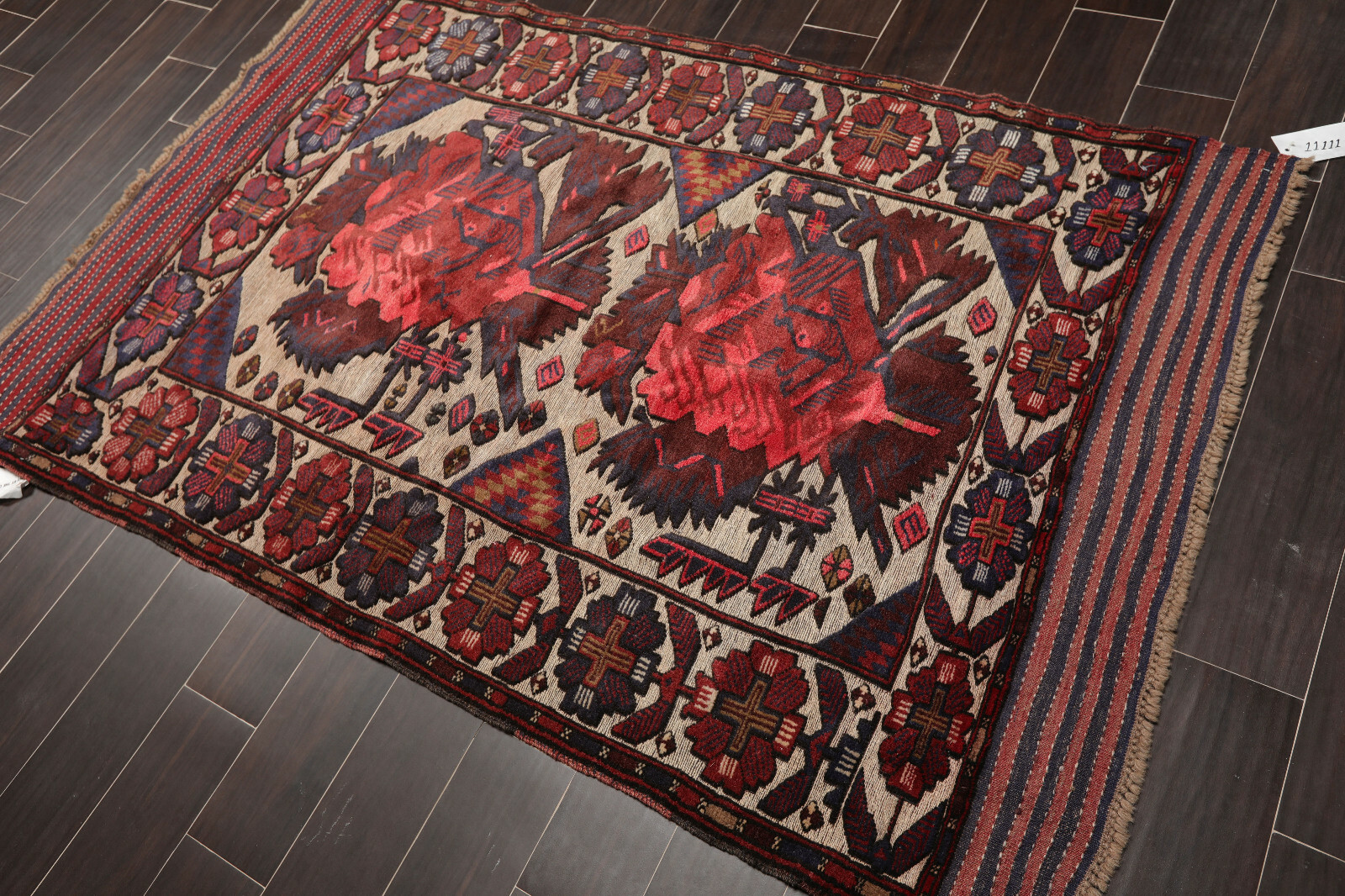 4'2" x 6'4" Antique Hand Knotted Wool High low Pile Oriental Area Rug Beige gallery