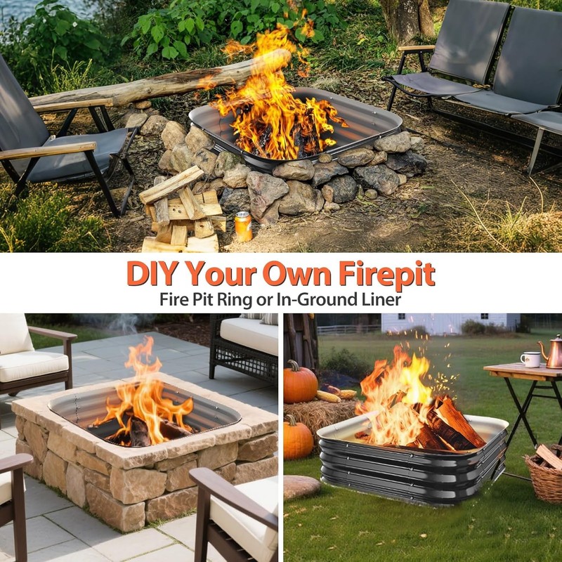 48in Square Fire Pit Ring Heavy Duty Steel Outdoor Wood Burning Firepit gallery