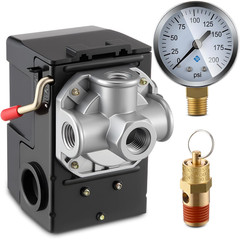 Air Compressor Pressure Switch 135-175 4-Port 20 Amp with 0-200 PSI Gauge and 20