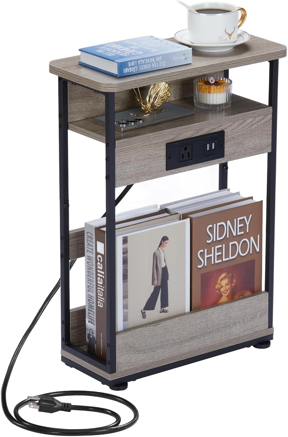 3-Tier End Table w/2 USB Ports & Power Outlets Sofa Side Table Charging Station gallery