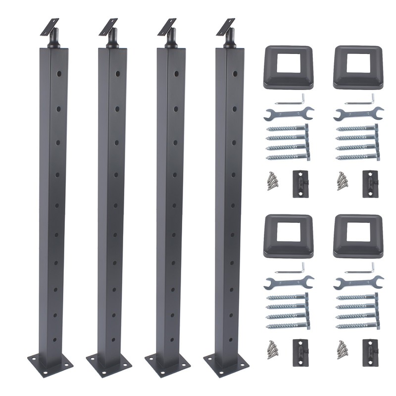 4Pack Black 35" Corner Cable Railing Post - Stainless Steel Surface Mount Kit gallery