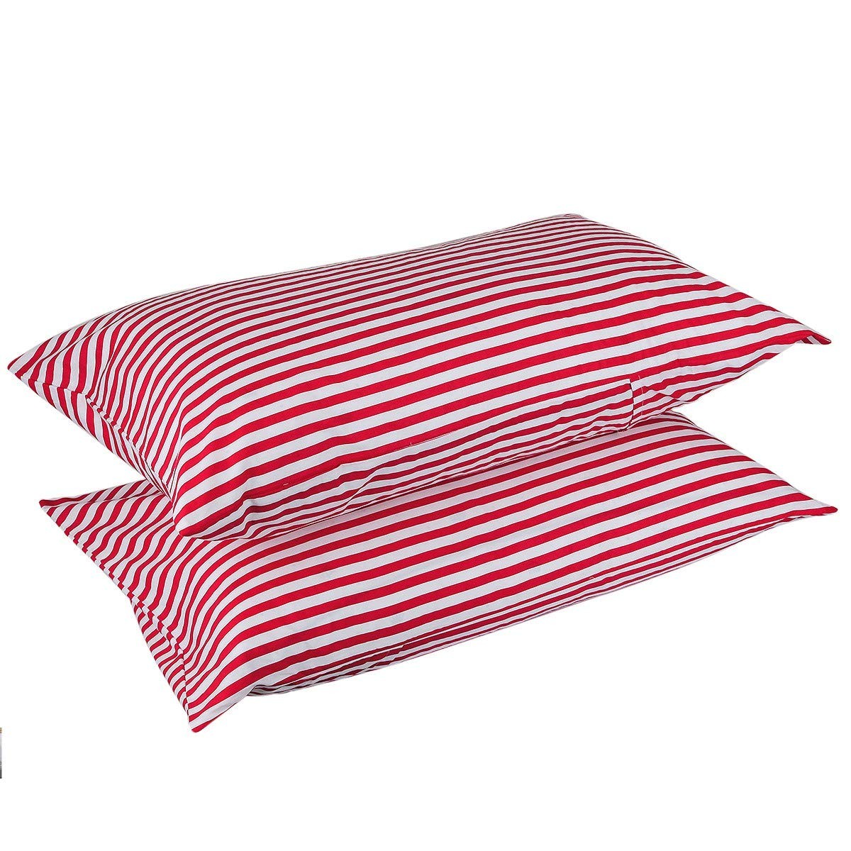 Pillow Case Set 400 Thread Count 100% Cotton Standard Size 2Pc, Red Stripe gallery