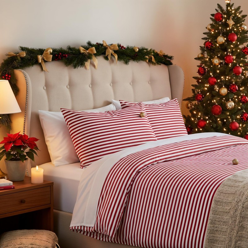 Pillow Case Set 400 Thread Count 100% Cotton Standard Size 2Pc, Red Stripe gallery