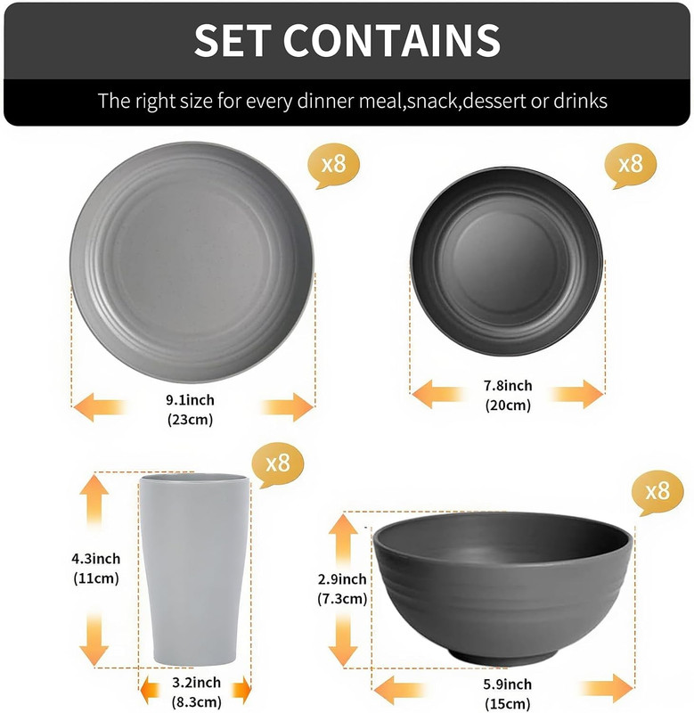 16pc Wheat Straw Dinnerware Set Plates Bowls Cups Microwave Safe for 4 gallery