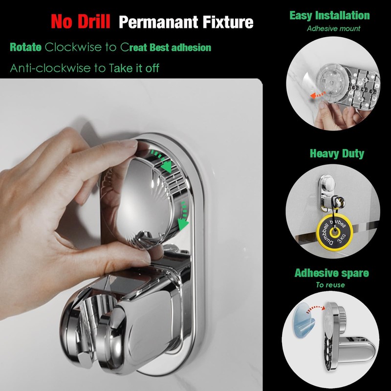 Handheld Shower Head Holder - 5 Positions Adjustable + 90° downwards - Adhesi... gallery