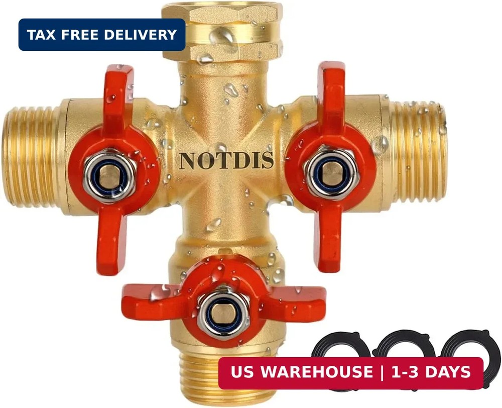 3 Way Hose Splitter, Solid Brass High Volume 3 Way Hose Splitter Valve with Meta