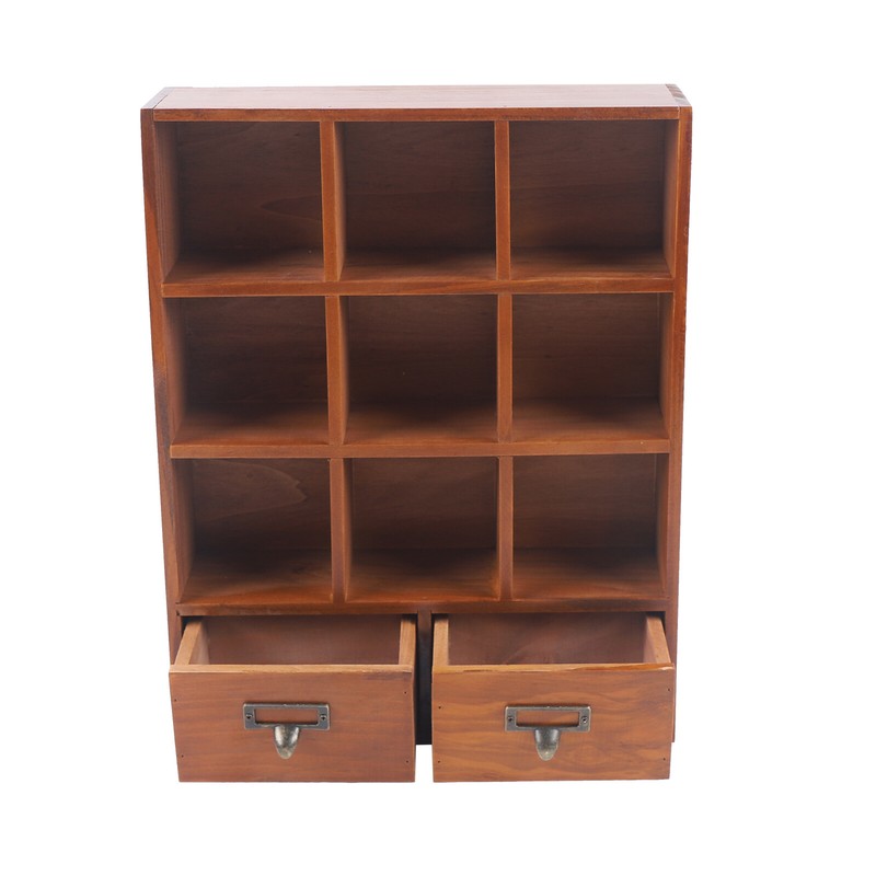 9-Cube 2 Drawers Pine Storage Organizer Display Cubby-style Shelf Brown gallery