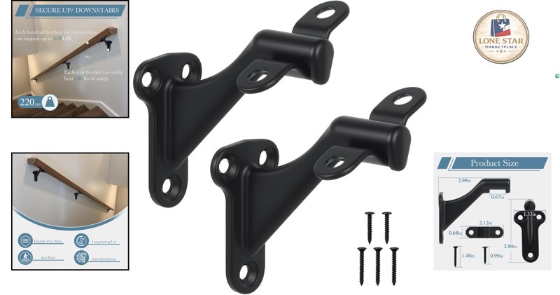 Durable 3-Inch Handrail Brackets for Stairway Safety - 330 lbs Support 2-Pack gallery