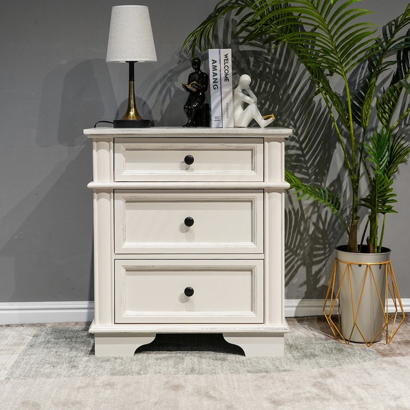 Farmhouse Nightstand Rustic Solid Wood End Side Table with 3 Drawer Storage gallery