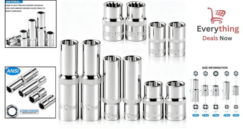 10pc 10mm Socket Set 1/4 & 3/8 Drive Impact Sockets Deep Shallow 6 & 12 Pt Cr-V gallery