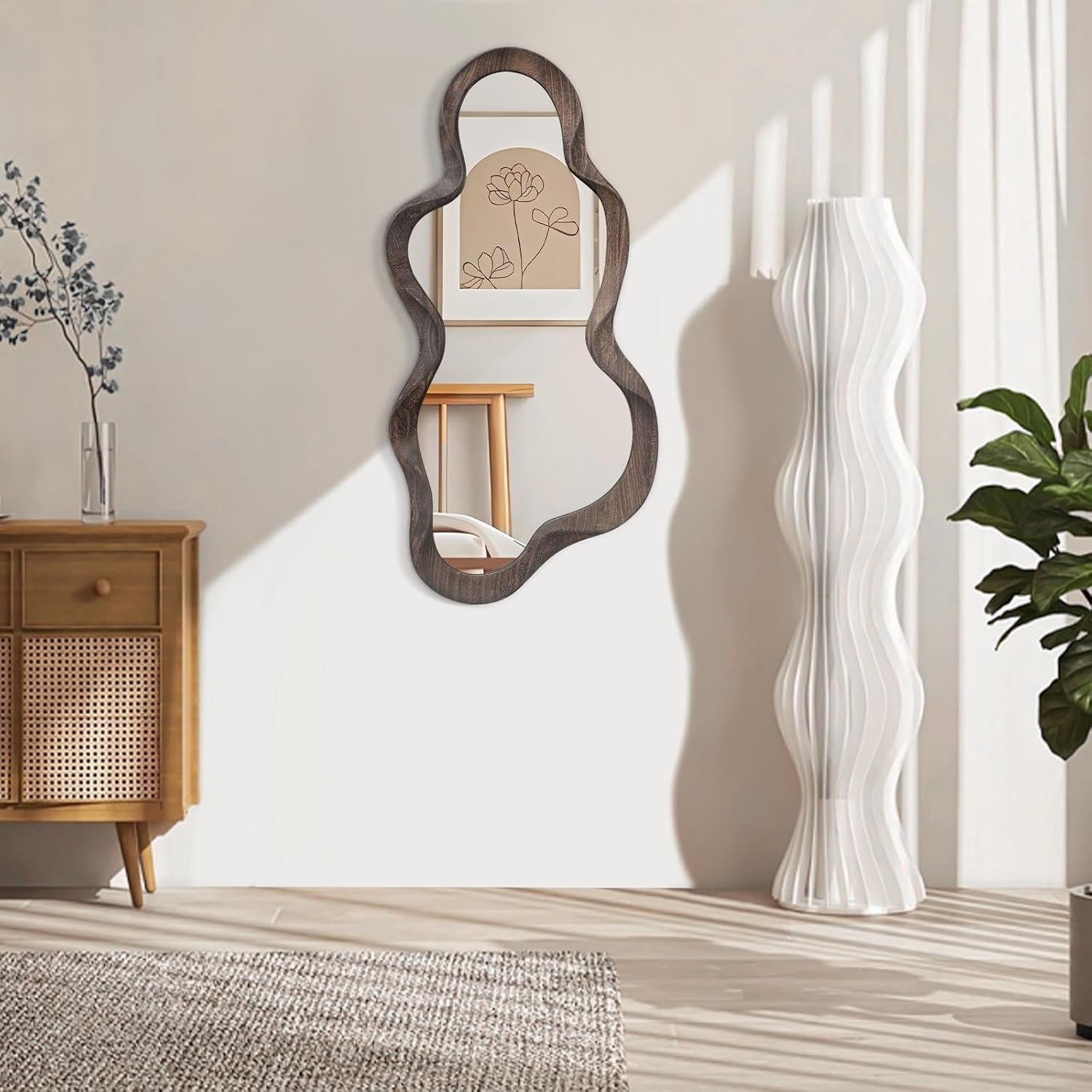 Large Asymmetrical Mirrors for Wall Wood Frame Irregular Mirror Unique Cloud Wav gallery