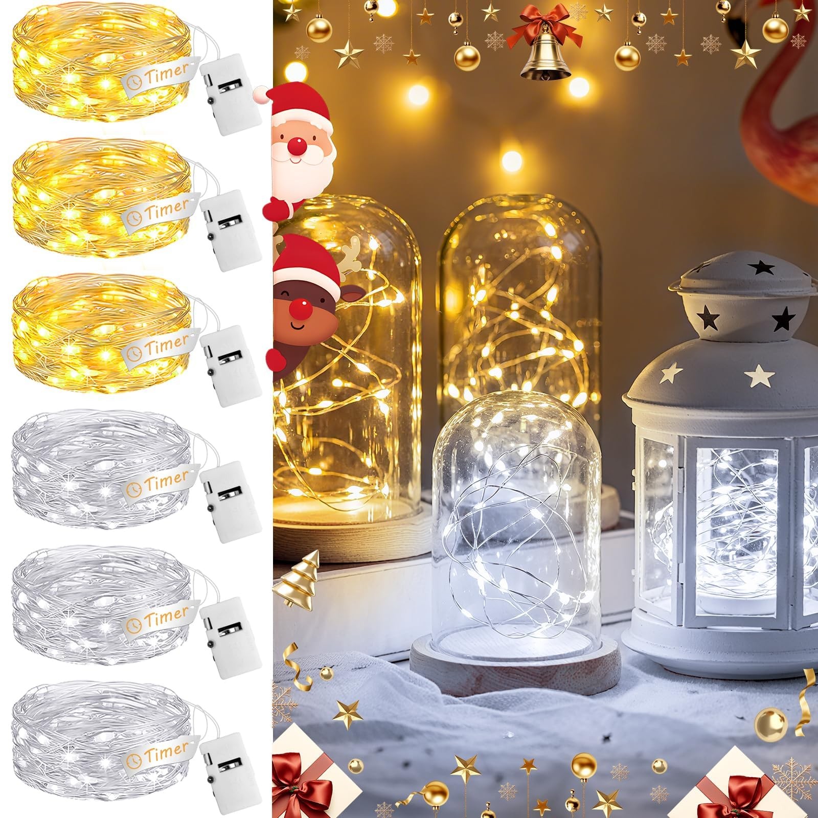 Fairdeer 6Pack Fairy Lights with Timer, 7ft 20 6 Pack, Warm White&Cold White gallery