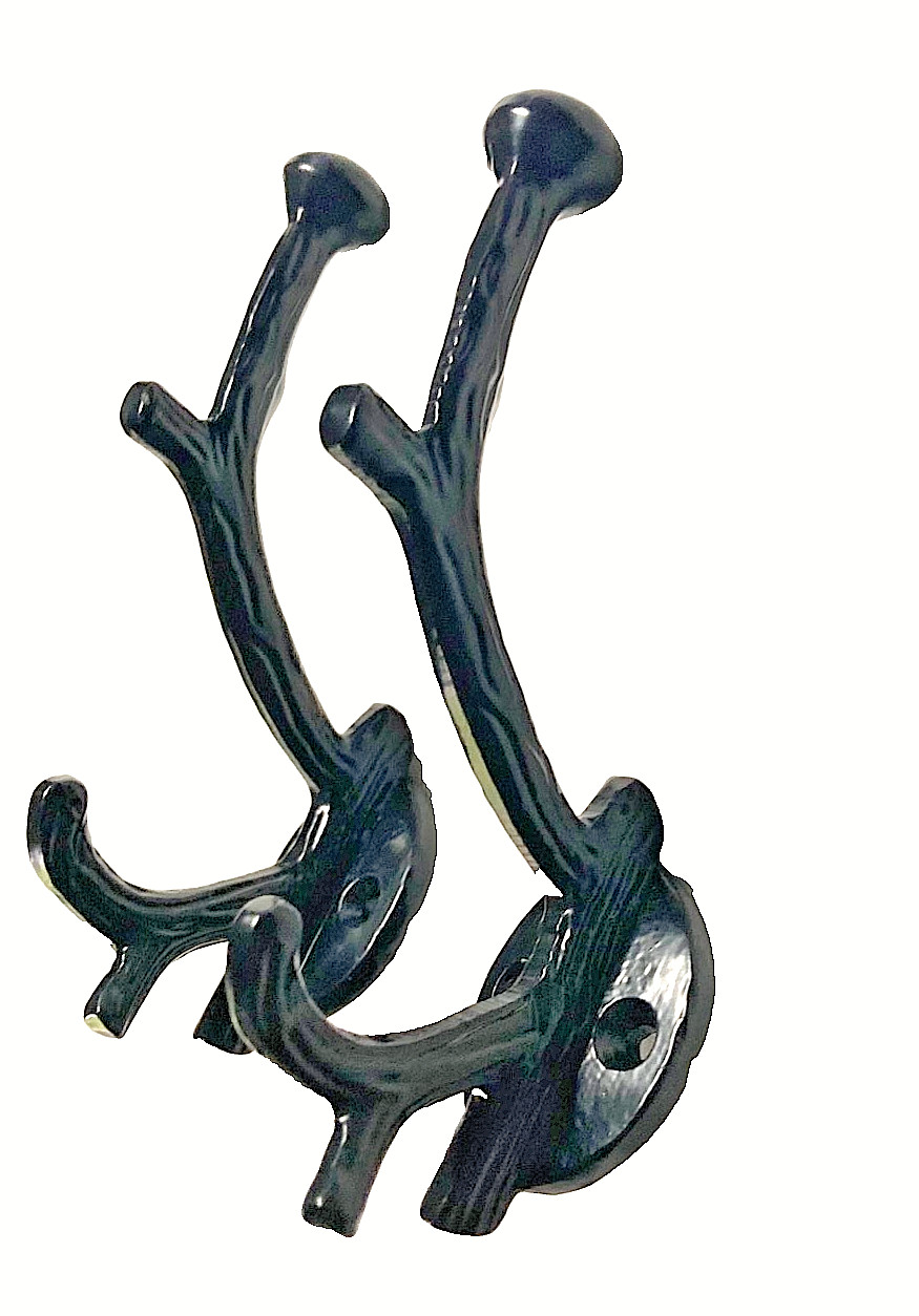 Two Tree Branch Double Wall Hooks Cast Iron Key Coat Towel Hanger Black gallery