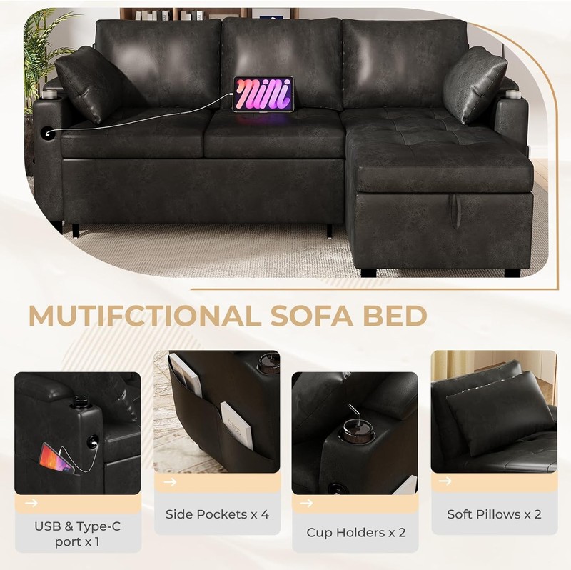 3 in 1 Pull Out Sofa Bed Sleeper Sofa with Storage Chair Sectional L Shape Couch gallery