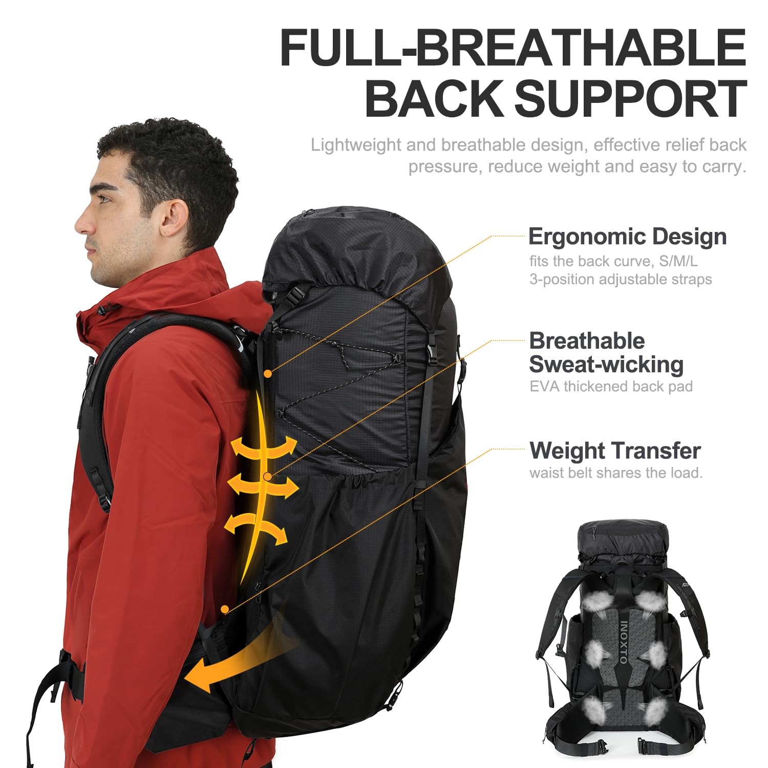 55L Internal Frame Waterproof Hiking Camping Backpack with 3L Water Bladder a... 3
