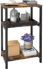 3 Tier Side Table Rustic Brown Black Narrow Nightstand End Table with Shelves