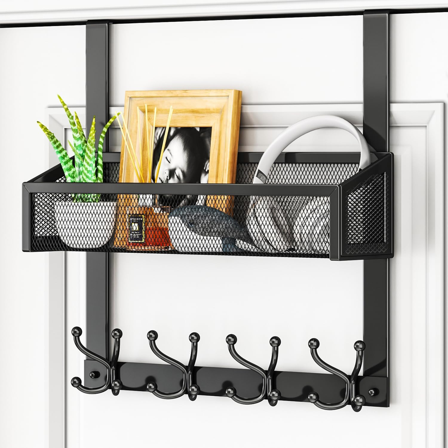 Over The Door Hooks - Easy Installation Door Hanger with Basket and 16 Hooks,... gallery