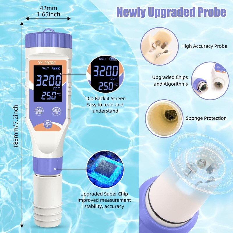 7-in-1 Digital Pool Salt Tester | pH, ORP, Chlorine, TDS, EC Meter for Pools & S gallery