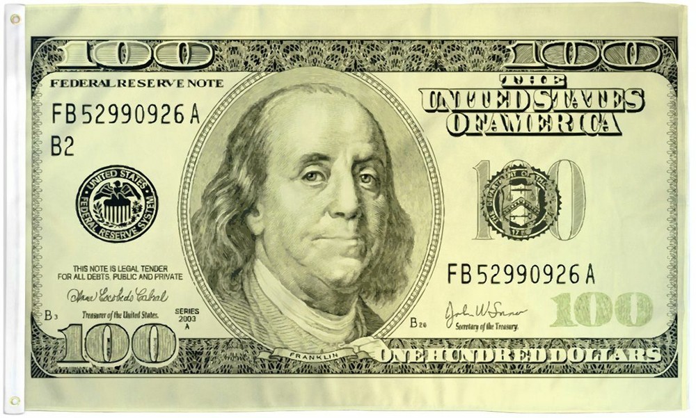"HUNDRED DOLLARS" flag 2x3 ft polyester banner sign $100 money cash dinero