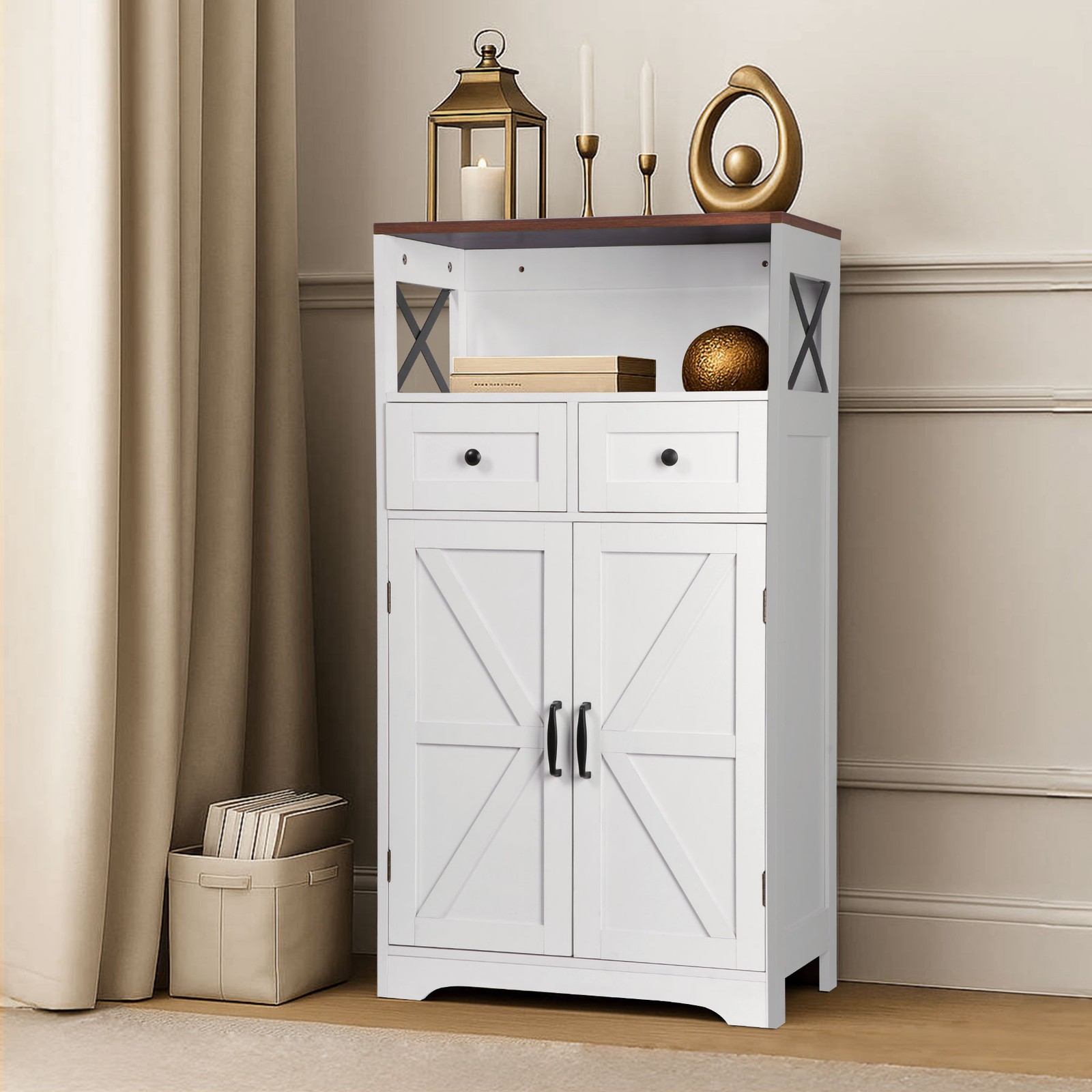 Kitchen Pantry Storage Cabinet with Doors and Shelves Freestanding Cabinet White gallery