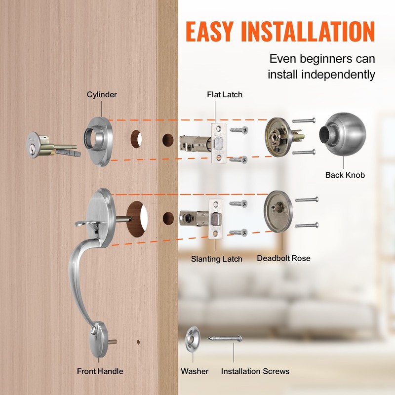 VEVOR Front Door Handle and Deadbolt Set Satin Nickel Front Door Lock Set Knob gallery