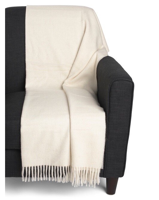 Alicia Adams Alpaca Wool Blend Fringed Throw Blanket Canyon Beige Ivory Cream NW gallery